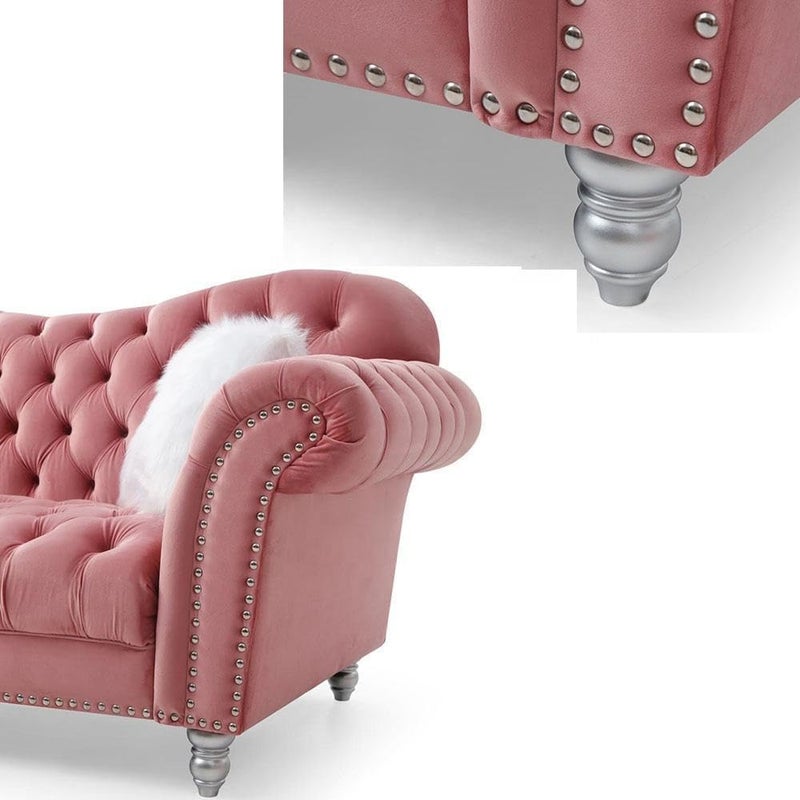 Aroma Homes Luxury Chesterfield Velvet Sofa Set - Pink 2 Seater - Image 5